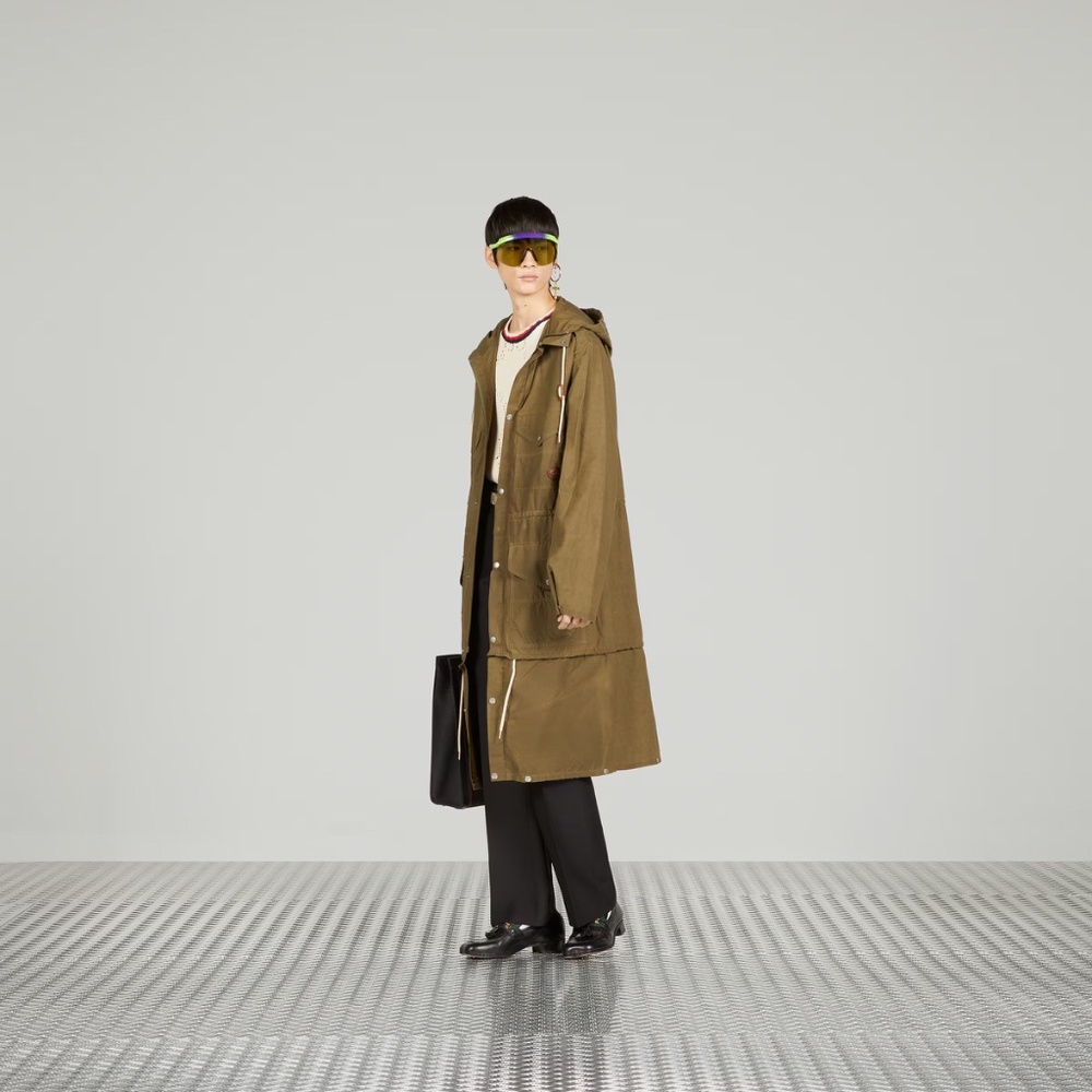 size 54 XXL - Gucci Waxed cotton adjustable length jacket Hooded Parka Green - Picture 4 of 12